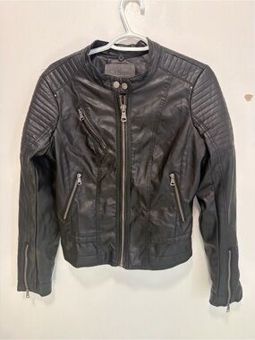 Ci Sono Black Quilted Shoulder Leather Moto Jacket